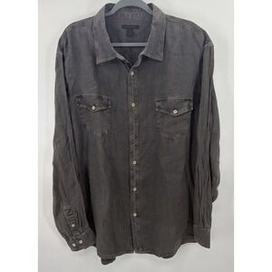 Martin Gordon Button-Up Shirt Mens XXL 100% Linen Grey Pockets Long Sleeve